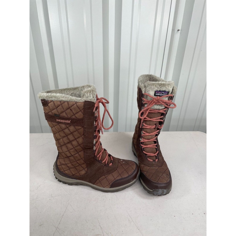 Patagonia Sable Brown Leather Faux Fur Lined Winter Boots Women's 7.5 Size